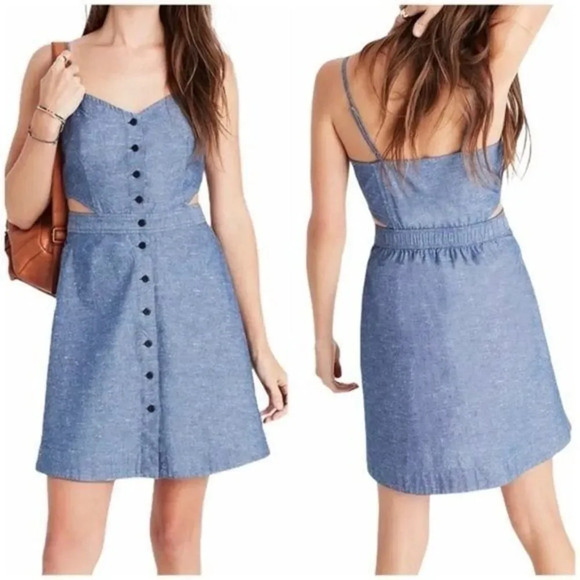 Madewell Blue Chambray Cutout Cami Mini Dress L - Picture 1 of 6